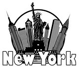 New York City Skyline Black and White Circle Illustration