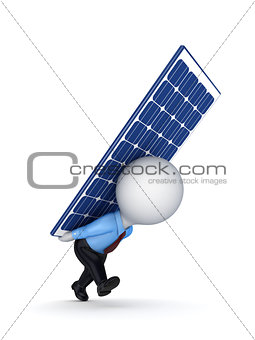 3d small person with a solar battery on the back.