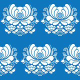 Norwegian folk art seamless white pattern on blue background