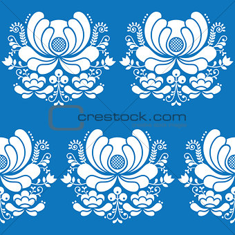 Norwegian folk art seamless white pattern on blue background
