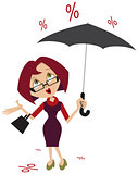 Woman with umbrella. Percent of the rain