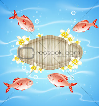Blue summer background with fish