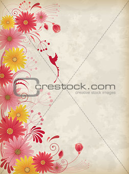 Background with red and yellow flowers