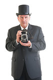 photographer in a retro business suit