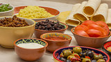 Variety of ingredients to make mexican burritos