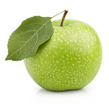 Green apple with leaf isolated on a white