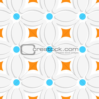 Geometric pattern with orange squares and blue dots