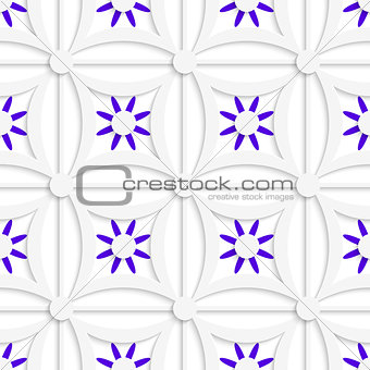 Geometric white pattern with layered purple flowers