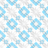 White detailed ornament layered on flat blue seamless