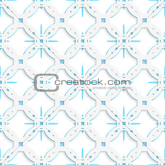 White perforated ornament with blue snowflakes seamless