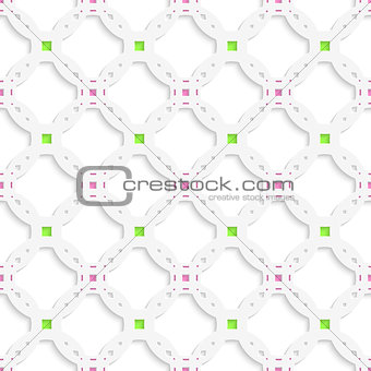 White perforated ornament with green pink seamless