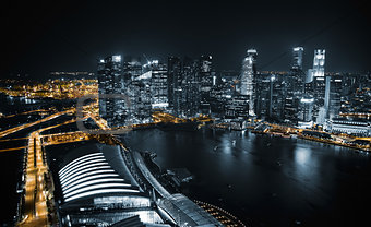 Aerial view of Singapore at night