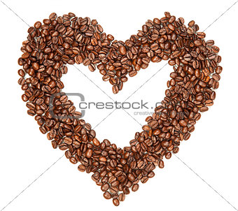 Coffee beans in a shape of hearth