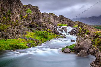 Waterfall in Thingvellir National Park, Iceland