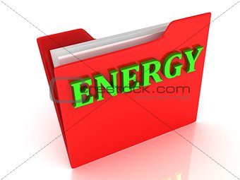 ENERGY bright green letters on a red folder 