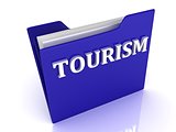 TOURISM bright white letters on a blue folder 