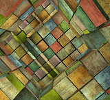 3d fragmented tiled mosaic labyrinth in multiple color
