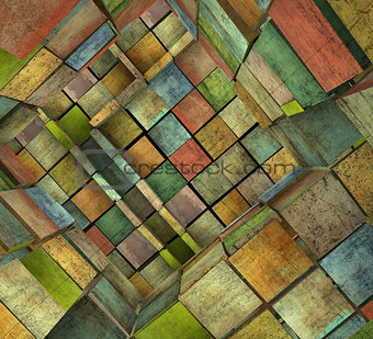 3d fragmented tiled mosaic labyrinth in multiple color