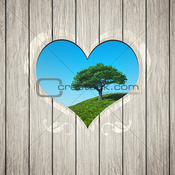 wooden heart with a tree
