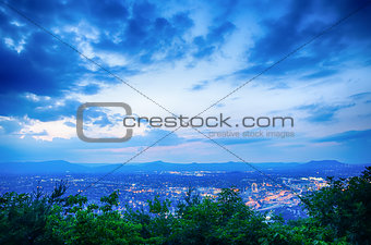 Roanoke City as seen from Mill Mountain Star at dusk in Virginia