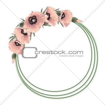Pink poppies floral round frame