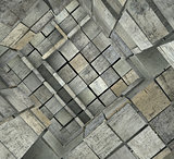 3d fragmented tiled mosaic labyrinth in multiple gray