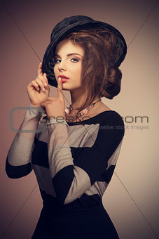 trendy girl with striped dress