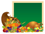 Thanksgiving Day Cornucopia and Turkey Chalkboard Illustration