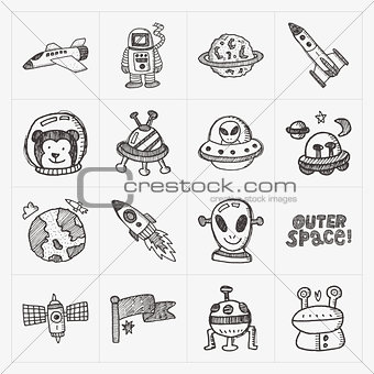doodle space element icon set