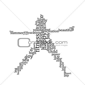 Jumping people silhouette made with words