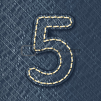 Number 5 made from jeans fabric