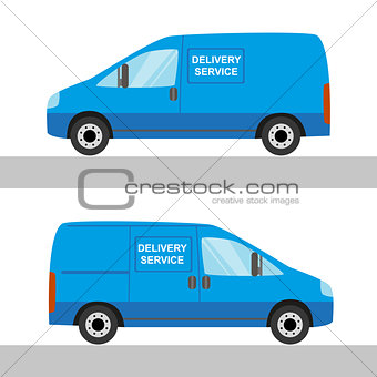 Blue delivery van isolated view from two sides on white