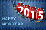 Happy New Year greetings and 2015 digits on jeans