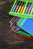 Back to school concept, school stationery multicolored pencils and notebooks