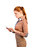 girl in office clothes and device