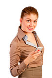 Smiling beautiful businesswoman with phone