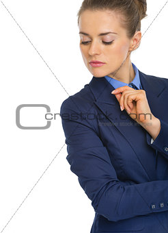 Portrait of thoughtful business woman looking on copy space