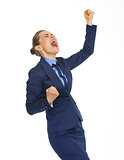 Happy business woman rejoicing rejoicing success