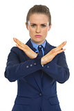 Business woman showing denied gesture