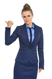 Business woman showing get out gesture