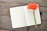 Blank notepad and orange gerbera flower