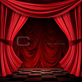 Realistic red curtains