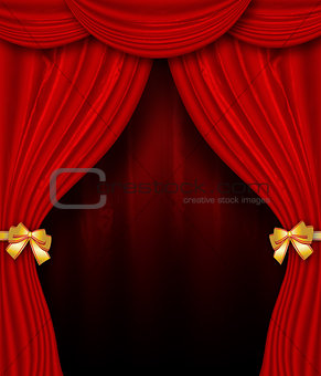 Red curtain with golden bows
