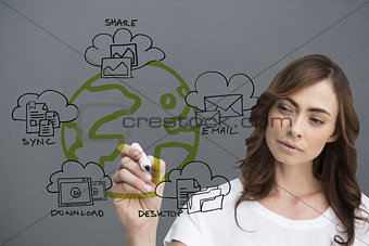 Composite image of businesswoman writing doodle