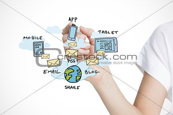 Composite image of businesswoman writing