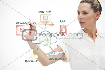 Composite image of businesswoman writing