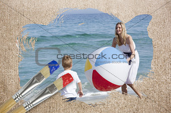 Composite image of mother and son on the beach