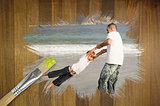 Composite image of father and son on the beach