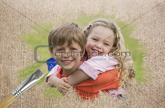 Composite image of sibling smiling in the park