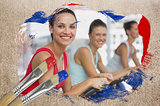 Composite image of spinning class in the gym